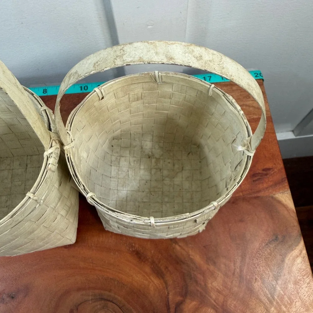 Palecek San Francisco Woven Duck Baskets Hand Painted Floral Pair Cream Set of 2